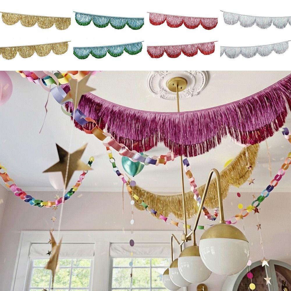 Multicolor Drizzle Garland Encryption PET Tassel String Thickening Background Ornament Metallic Foil Fringe Birthday Decoration