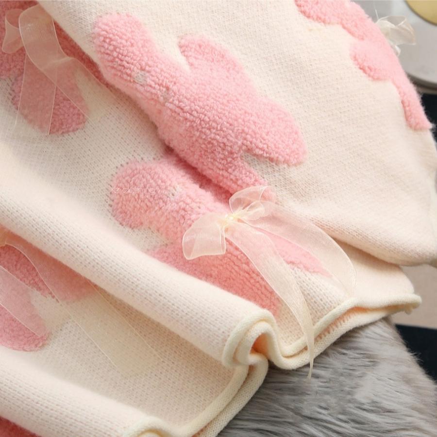 Autumn New Small Bear Fluffy Velvet 3D Bow Set Loose Knit Sweater Women Sweet Style Knit Top