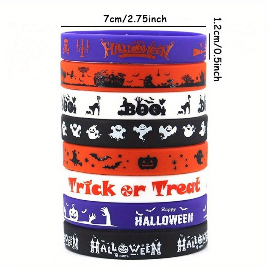 8pcs/pack Halloween Silicone Wristbands Pumpkin Ghost Boo Rubber Bracelets Trick Or Treat Party Favors Costume Accessories Gift