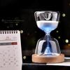 15 Minutes Luminous Remote Control Glass Hourglass Sand Timer Wood Bottom Night Light Sandglass Desk Home Decorative Toys