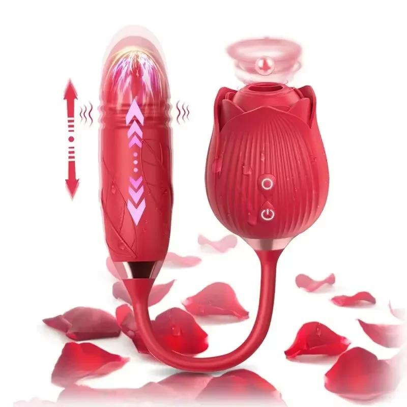 Rose Sucking Vibrator for Women Dildo Thrusting Vibrating Clit Sucker Nipple Clitoris Stimulation Female Sex Toys for Adults 18+