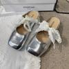 2025 Spring and Summer New Lazy French Temperament Evening Breeze Flat Bottom Outer Wear Bag Head Half Slippers Women Half Support Single Shoes Women