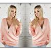 Fashion Full Women Sleeve Sexy Deep V Neck Blouse Plus Size Sweater Zipper