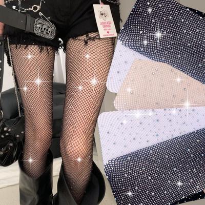 Sparkly Large And Medium Mesh Fishnet Tights For Women Glitter Rhinestone Fishnets Stockings