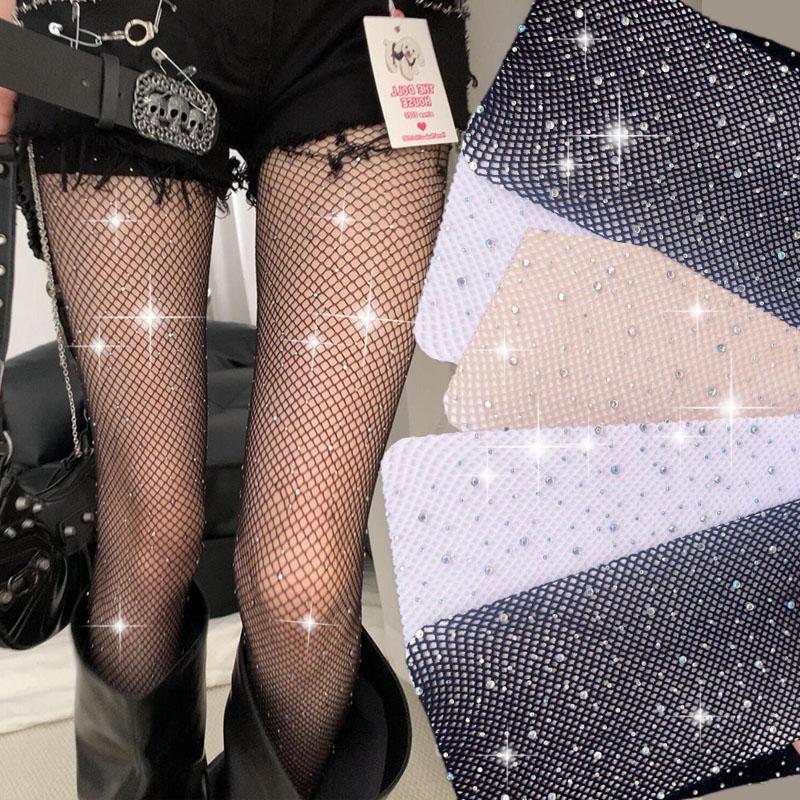 Sparkly Large And Medium Mesh Fishnet Tights For Women Glitter Rhinestone Fishnets Stockings
