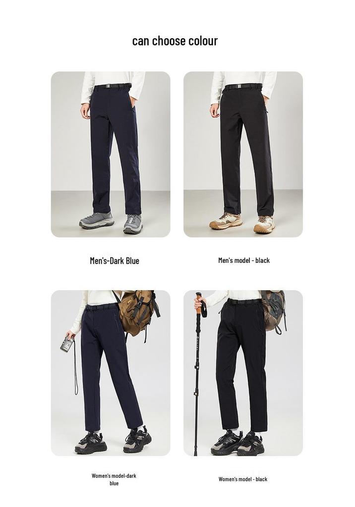 Unisex Fleece-Lined Soft Shell Pants: Warm, Waterproof, Elastic, Straight-Leg for Autumn/Winter Outdoor Hiking & Mountaineering.