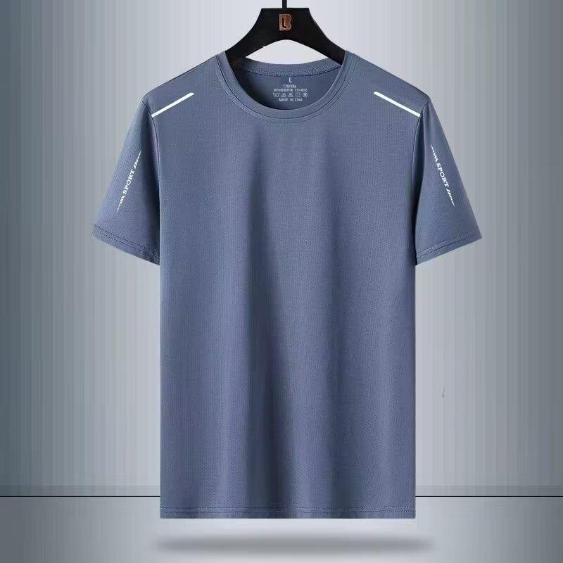 Ice silk short-sleeved t-shirt men's summer thin quick-drying mesh sports fitness half-sleeved top casual elastic T summer wear