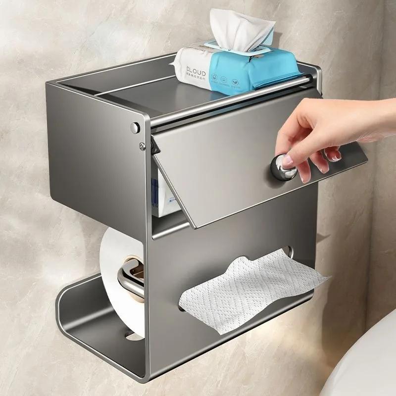 Morden Tissue Boxes Luxury Stainless Steel Tissue Box Simple Multifunctional Toilet Storage Rack with Storage Household Supplies