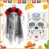 Day of The Deads Costume Sugar Skull Costume Accessories Day Of The Deads Face Tattooed Veil Headbands Fishnet Stockings