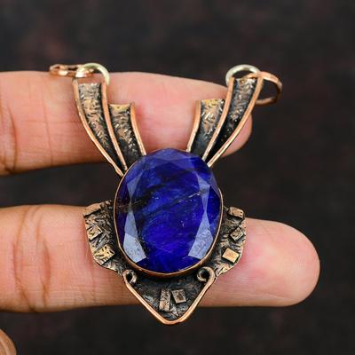 Facettierter blauer Saphir Anhänger Kupfer Anhänger Edelstein Anhänger Kupfer Schmuck handgemachter Anhänger besonderer Anlass Geschenk Bestes Design Schmuck