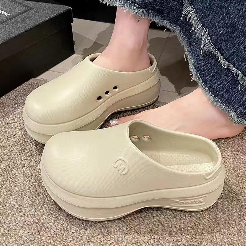Height-increasing eva integrated slippers thick-soled bag head wear new lightweight non-slip hole shoes simple bag head shoes women's