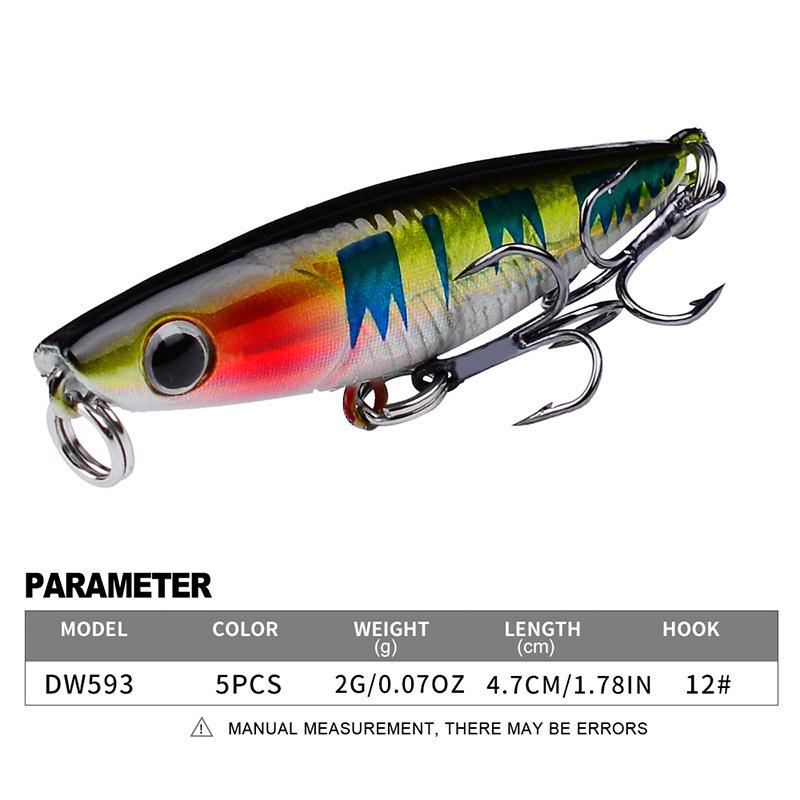 Micro-wave Popper Lure5PCS 12No.4.7cm 2gBlack hook bionic plastic hard bait is suitable for fishing with the carp and catfish