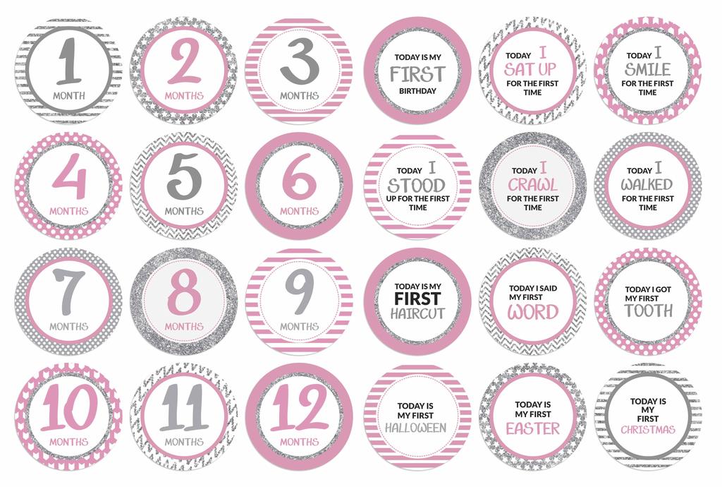 Inkdotpot 12 Month Baby  Milestone  Sticker  Boy Girl-Monthly  Milestone  Round  Stickers 24 Count
