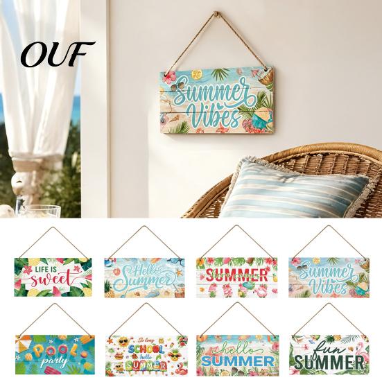 Holiday Decoration for Home Summer Wooden Hanging Sign, Beach Theme Welcome Sign Front Door Decor with Wall Rope, Colorful Hanger Seasonal Farmhouse