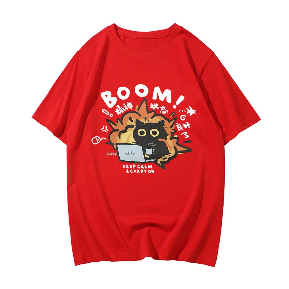 Boom CAT T-shirt Mental Pure Cotton Short Sleeved Tshirt for Men Women 2024 Summer New Tee Clothes Loose Casual Cartoon Tops