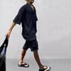 Men's Summer V-neck Jacquard Casual Suit - Short Sleeve & Shorts Two-piece Set