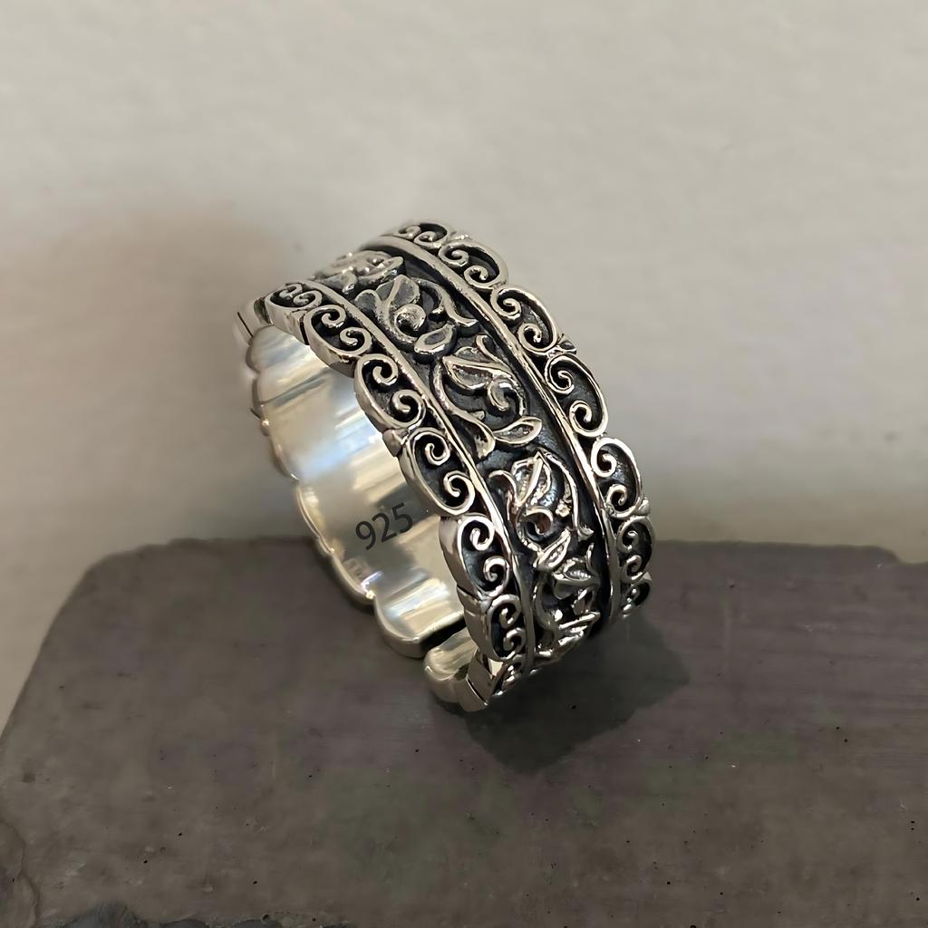 925 Sterling Silver Rings For Women Men Fine Jewelry Finger Adjustable Open Vintage Chain Ring For Party Birthday Gift