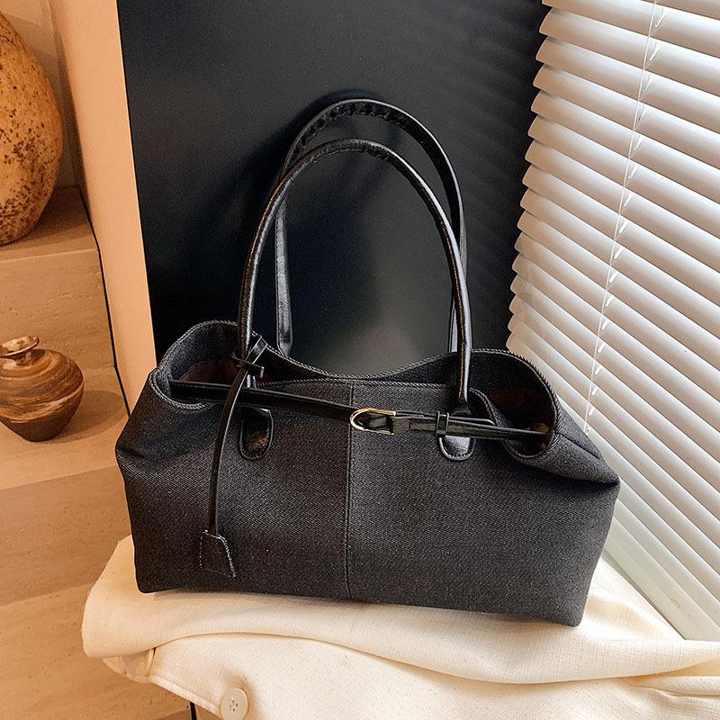 Fashionable Denim Bag Large Capacity Contrasting Color Tote Bag New Bowling Bag One-shoulder Underarm Bag