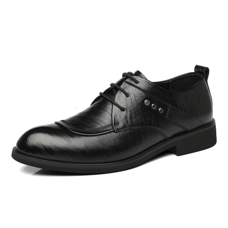 Business Dress Leather Shoes Men's Casual Trend Four Seasons Men's British and Korean Version Pointed Lace-up Leather Shoes