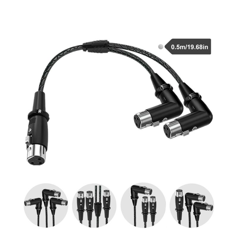 3Pin Splitter Cable 1 3Pin Female to 2 Female Y Cable Balanced Microphone Splitter Cord Sound Adapter 90 Degree
