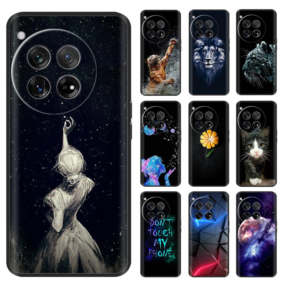 Painted Cover For OnePlus 12 Case Black Silicone Soft Luxury Phone Back Cover For One Plus 12 OnePlus12 5G Fundas Cases Hoesje