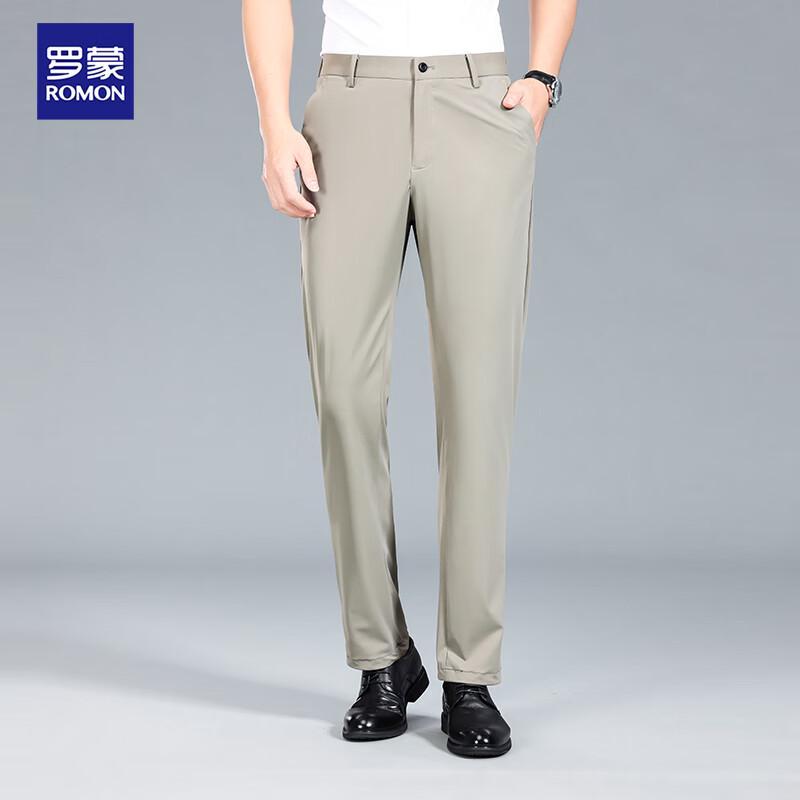 ROMON Men's Ice Silk Wrinkle-Free Stretch Straight-Leg Business Casual Pants