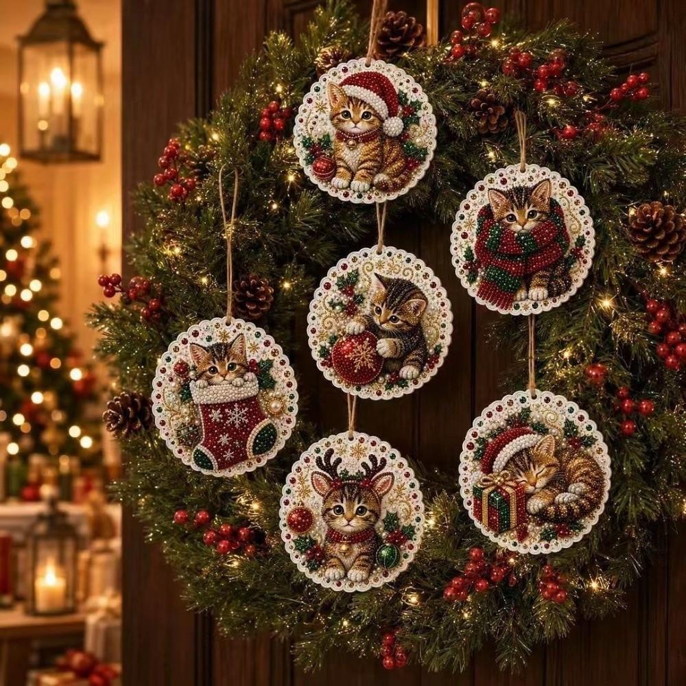 6pcs 2D Flat Wooden Christmas Ornaments Santa Wooden Tag Pendants New Year Gift