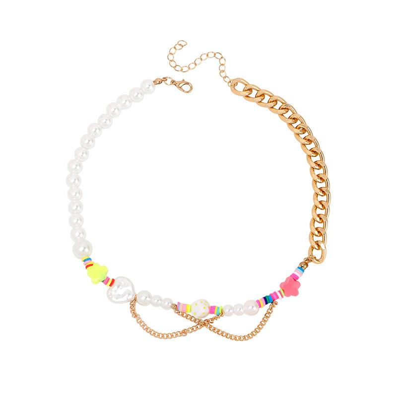 Cold wind niche design sense pearl fringed chain dice necklace, fashionable temperament versatile splicing necklace