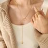 18k Gold Plated Geometric Tassel Sweater Necklace with Snake Bone Chain