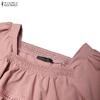 ZANZEA Damen Freizeit Bluse mit eckigem Ausschnitt Sommer Halbarm