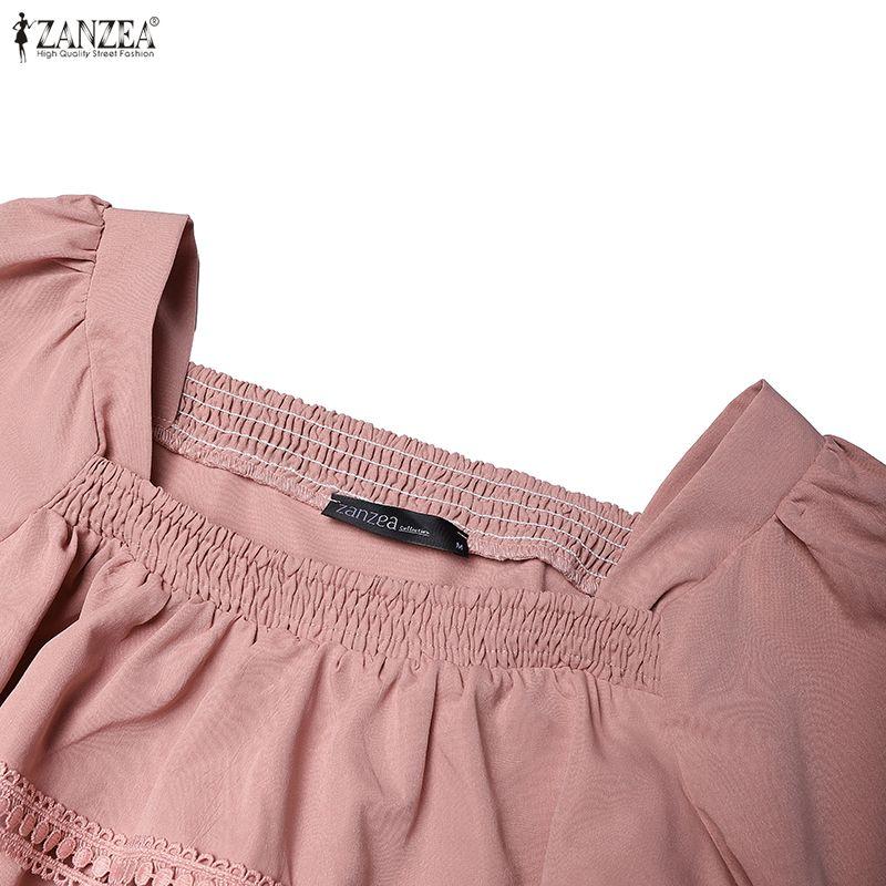 ZANZEA Damen Freizeit Bluse mit eckigem Ausschnitt Sommer Halbarm