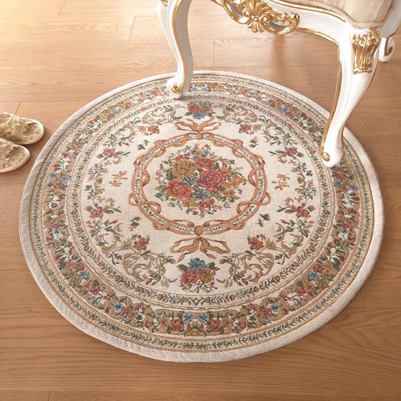 

Европейские ретро ковры для спальни с цветочным узором, украшение гостиной, круглый ковер, противоскользящий прикроватный мягкий напольный коврик, моющийся ковер 80x80CM
