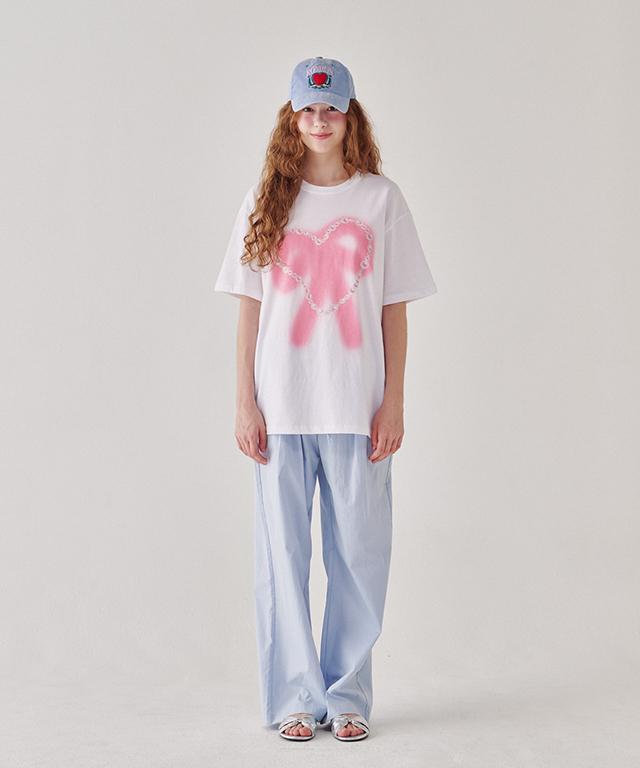 RONRON Back Heart Stitch Pocket Banding Pants Soft Blue