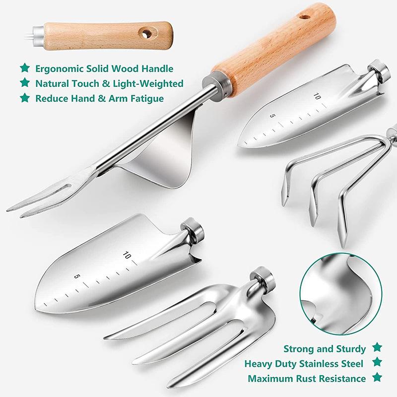 Stainless steel wooden handle nine piece garden set, garden tools