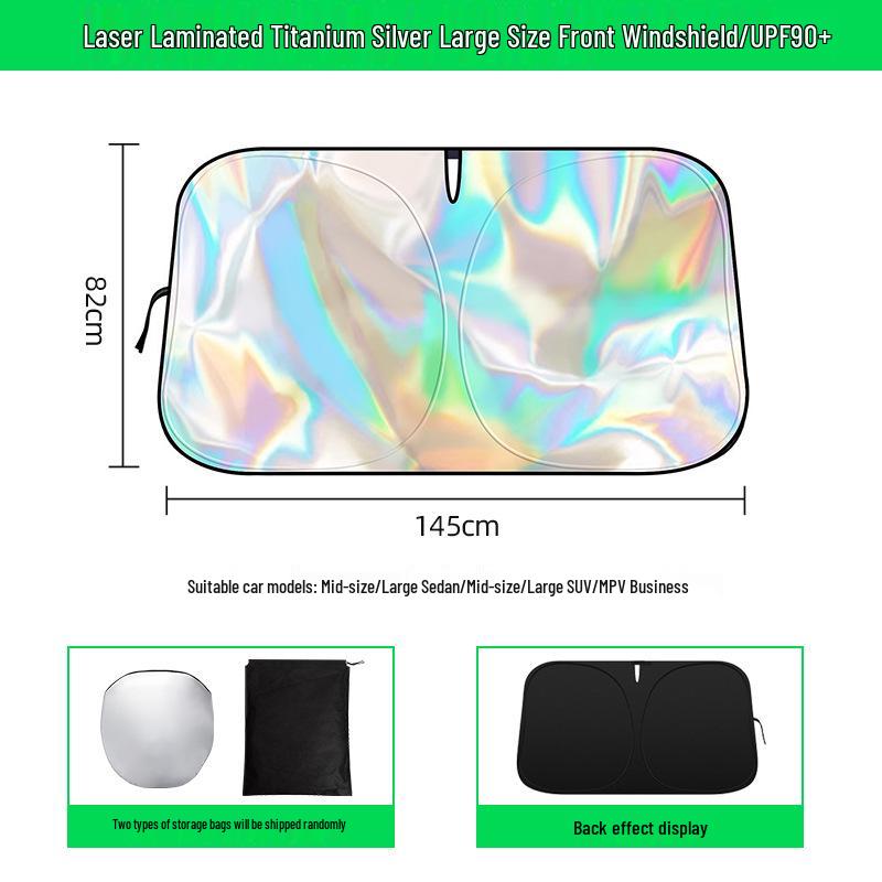 Colorful Laser Car Windshield Sunshade - UV Protection, Heat Insulation, Summer Cooling Visor Umbrella