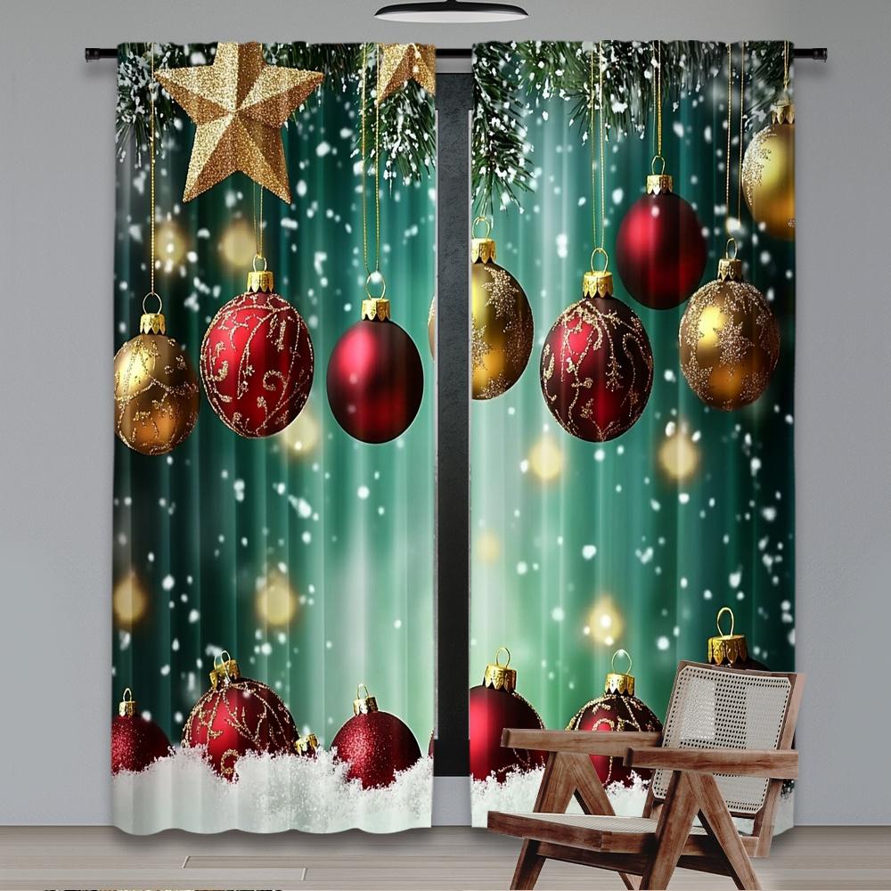 2D flat printing 2pcs Merry Christmas Curtains Christmas tree3 Digital Printed Polyester Drapes Non fading Festive Holiday for