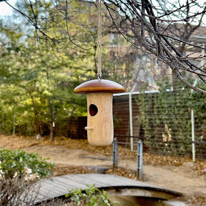 A84X-2Pcs Mushroom Shape Yard Outdoor Decoration Sparrow Cage Swallow Bird House Tree Hanging Feeder Bird Nests Wooden