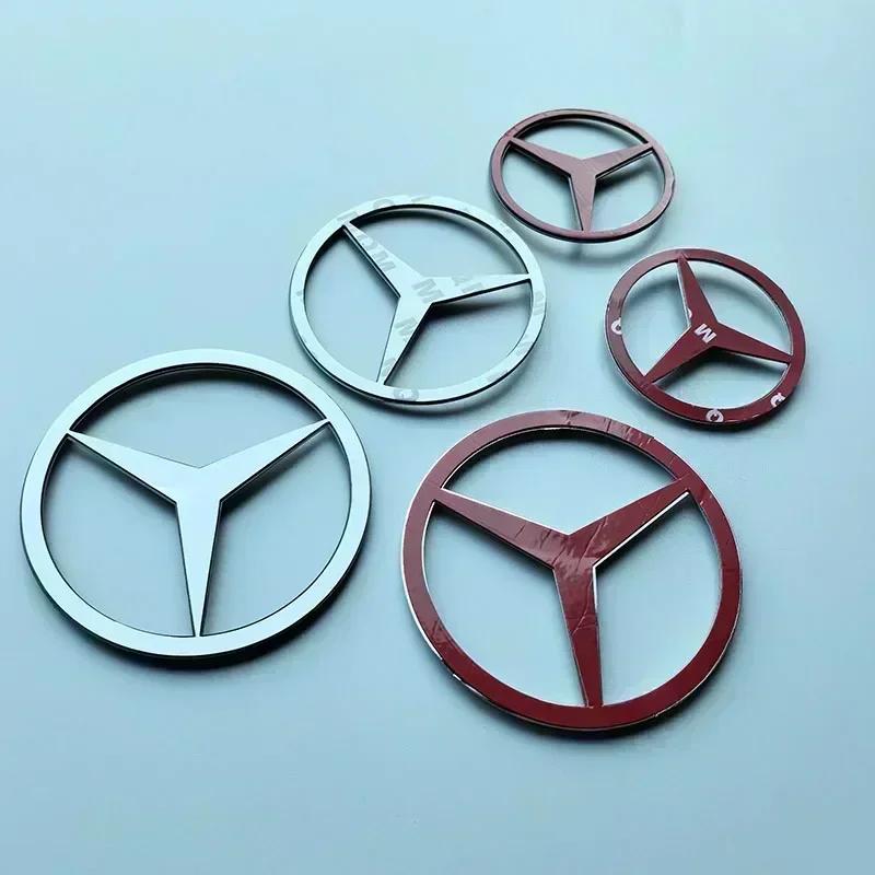 7cm 9cm 10.5cm Star Badge ABS Car Emblem Trunk Spare Tire Cover Engine 3D Logo Sticker Accessory for Mercedes Benz Chrome Black 53E