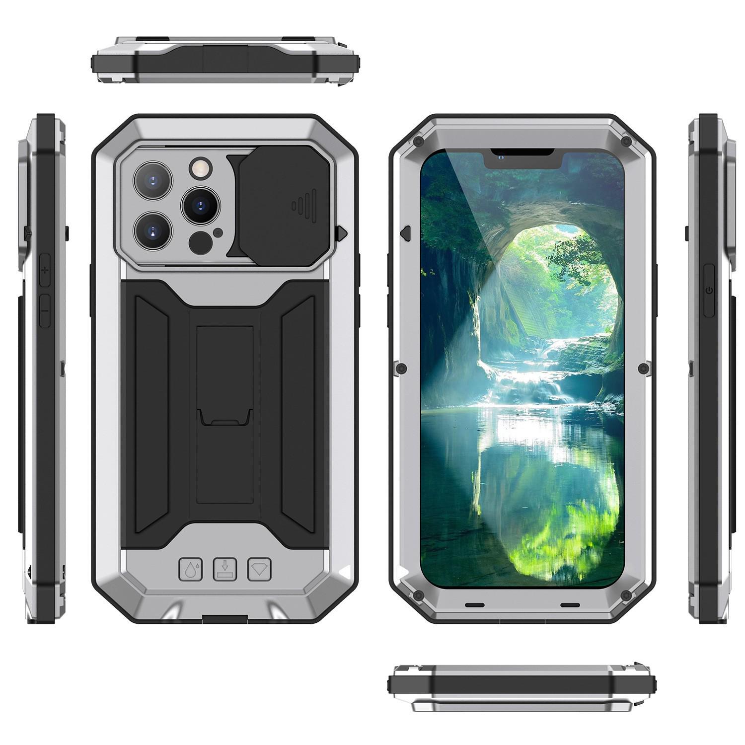 

Compatible with iPhone 16: Durable Slide-out Lens Cover & Invisible Stand Case for Apple 17 Pro Max. iPhone 15 Pro Max серебряный