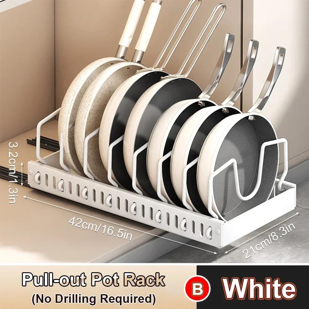 Kitchen Pull-Out Pot Rack Adjustable Cupboard Trays Dishes Partition Shelf with Slide Rails Organizer Tray Drawer Storage Racks