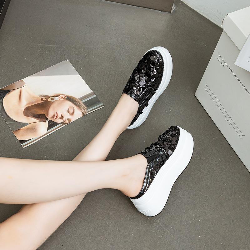 Fashion High Quality 8cm Air Mesh Genuine Leather Women Sandal Bling Chunky Sneakers Pumps Platform Wedge Summer Slipper Casual Shoes