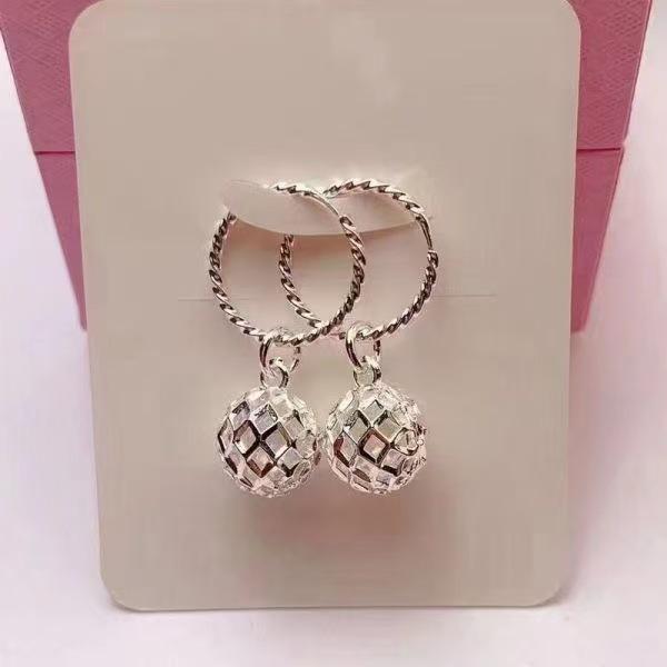 Elegant Hollow Diamond Ball Silver Hoop Earrings