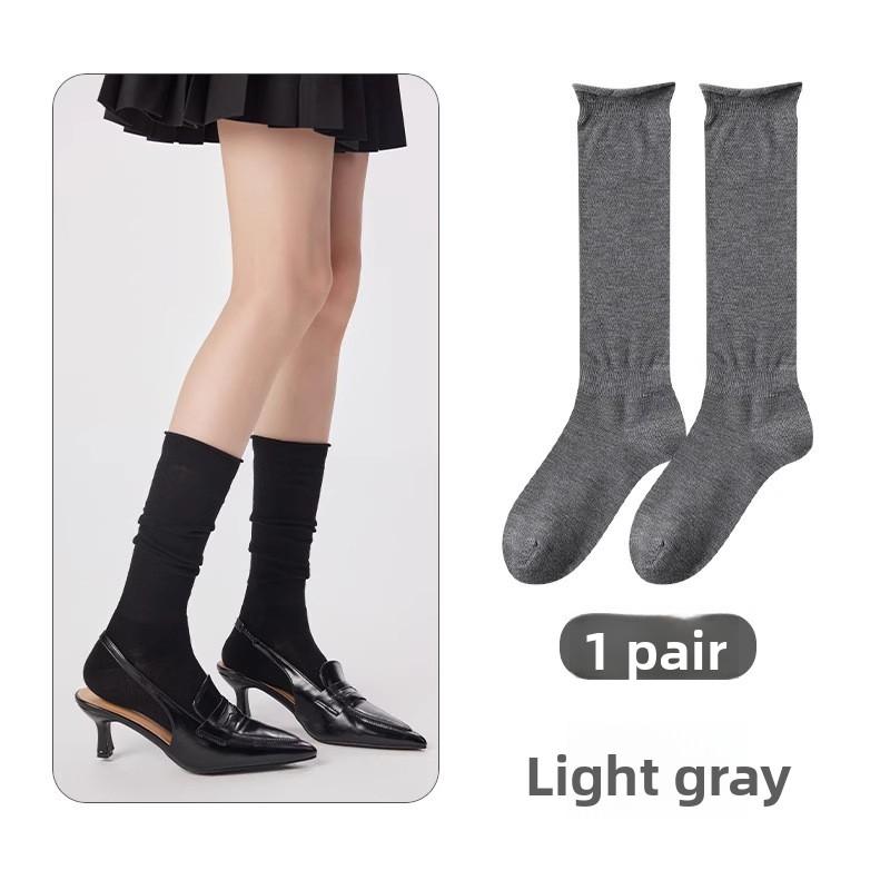 Women's Autumn New Solid Color Lace Wool Boneless Calf Pile Socks