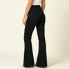 Women's Casual Jeans with Button Patch Pockets - Denim Flared Pants