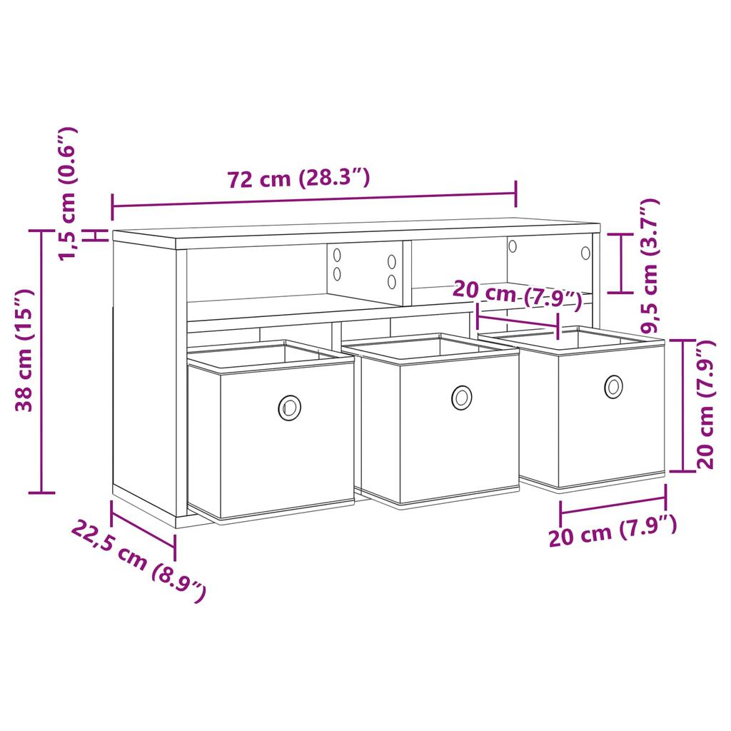 Lowboard with Drawers Black Oak Effect 72 x 22.5 x 38 cm