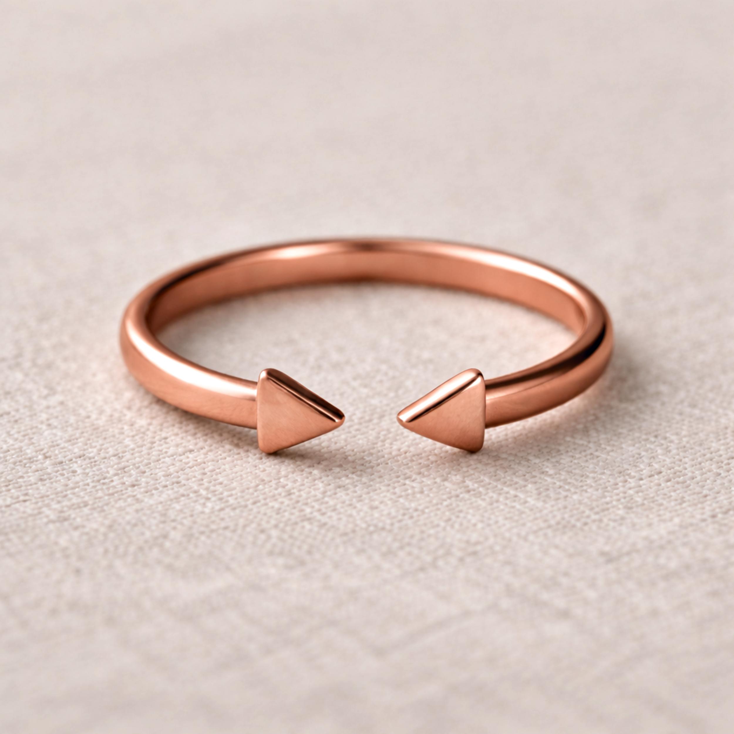 Pure Copper Open Triangle Ring, Minimalist Adjustable Copper Band, Geometric Statement Ring, Handmade Healing Jewelry 4 медный