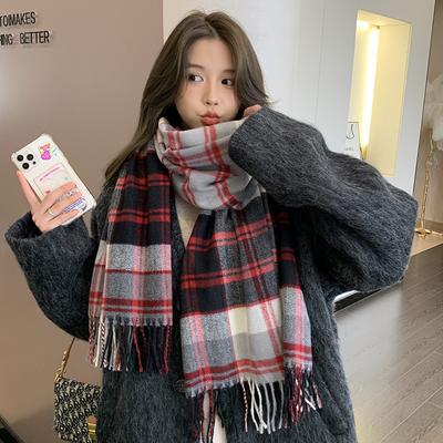 Italian Style Tassel Imitation Cashmere Color Matching Scarf Cute Lady Winter Warm Shawl Women's Long Scarf