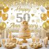 50th Wedding Anniversary Banner Decorations, White Gold Happy 50 Anniversary Party Supplies, Golden 50 Th Wedding Anniversary Decorations Decor