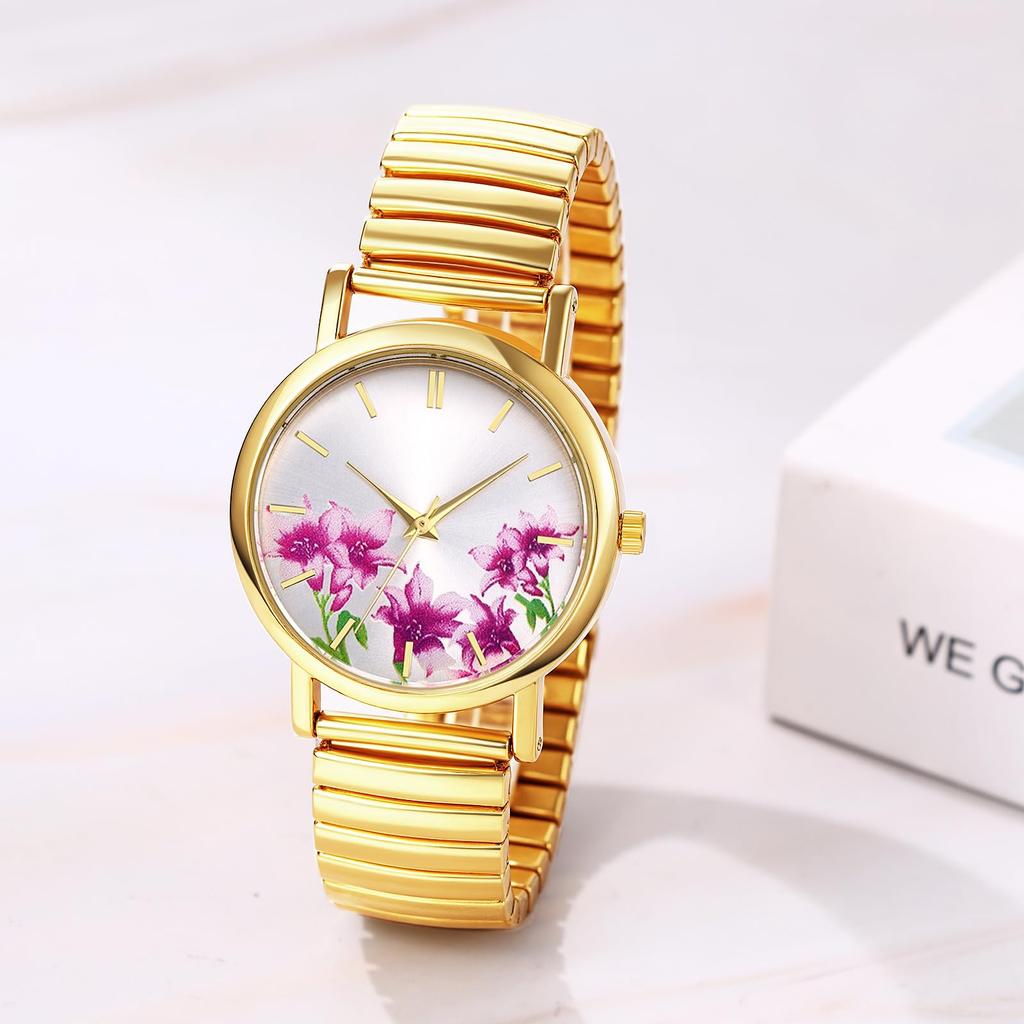 Floral Pastoral Design Analog Quartz Watch with Adjustable Elastic Stainless Large and Stylish Perfect for or As a Gift for Her Women's Watch