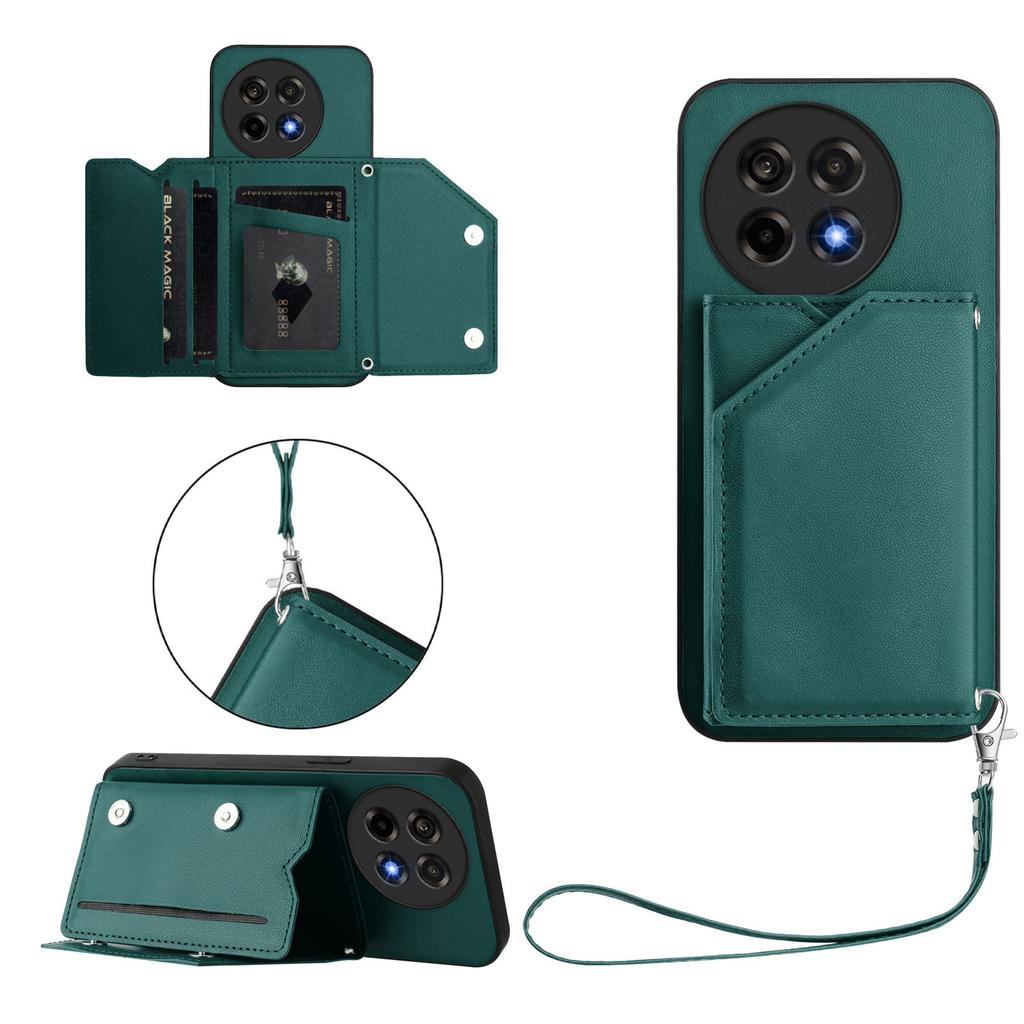 For OnePlus Ace 5 5G/OnePlus Ace 5 Pro 5G/OnePlus 13R 5G Case Card Holder Kickstand Skin-Touch Phone Cover with Wrist Strap